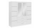 Duża, biała szafa BALI 240 z lustrem, 4-drzwiowa z szufladami do salonu, sypalni, przedpokoju